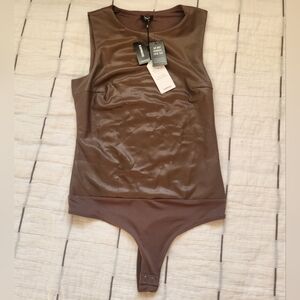 Express Faux Leather Brown Sleeveless Bodysuit